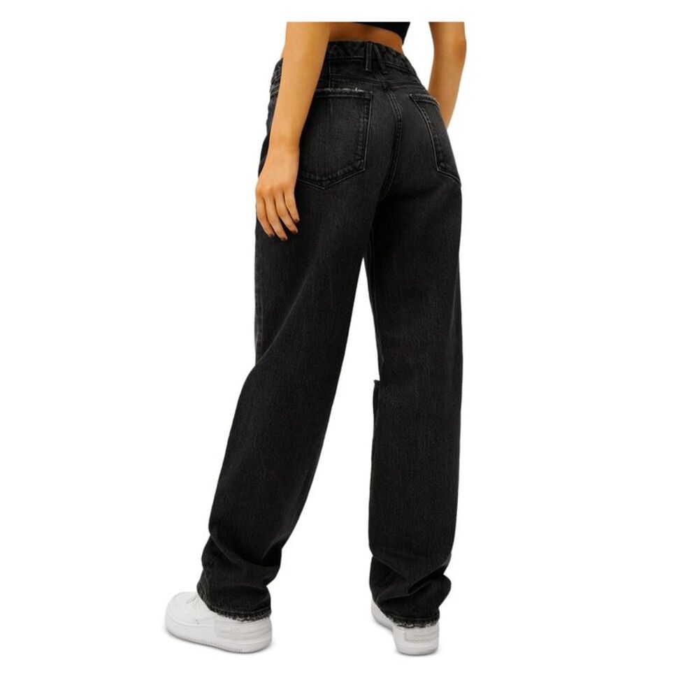 GOOD AMERICAN Womens Black Denim High Waist Ripped Straight leg Jeans 12\31 - Picture 2 of 2